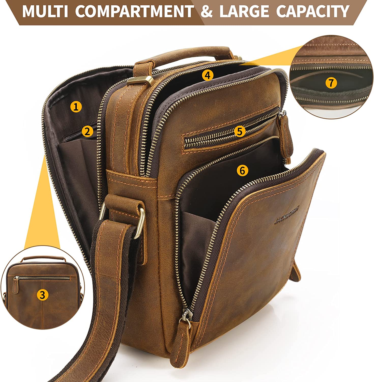 Jack&Chris Leather Messenger Bag for Men, Man Purse Crossbody Bags for Work Business - Image 3